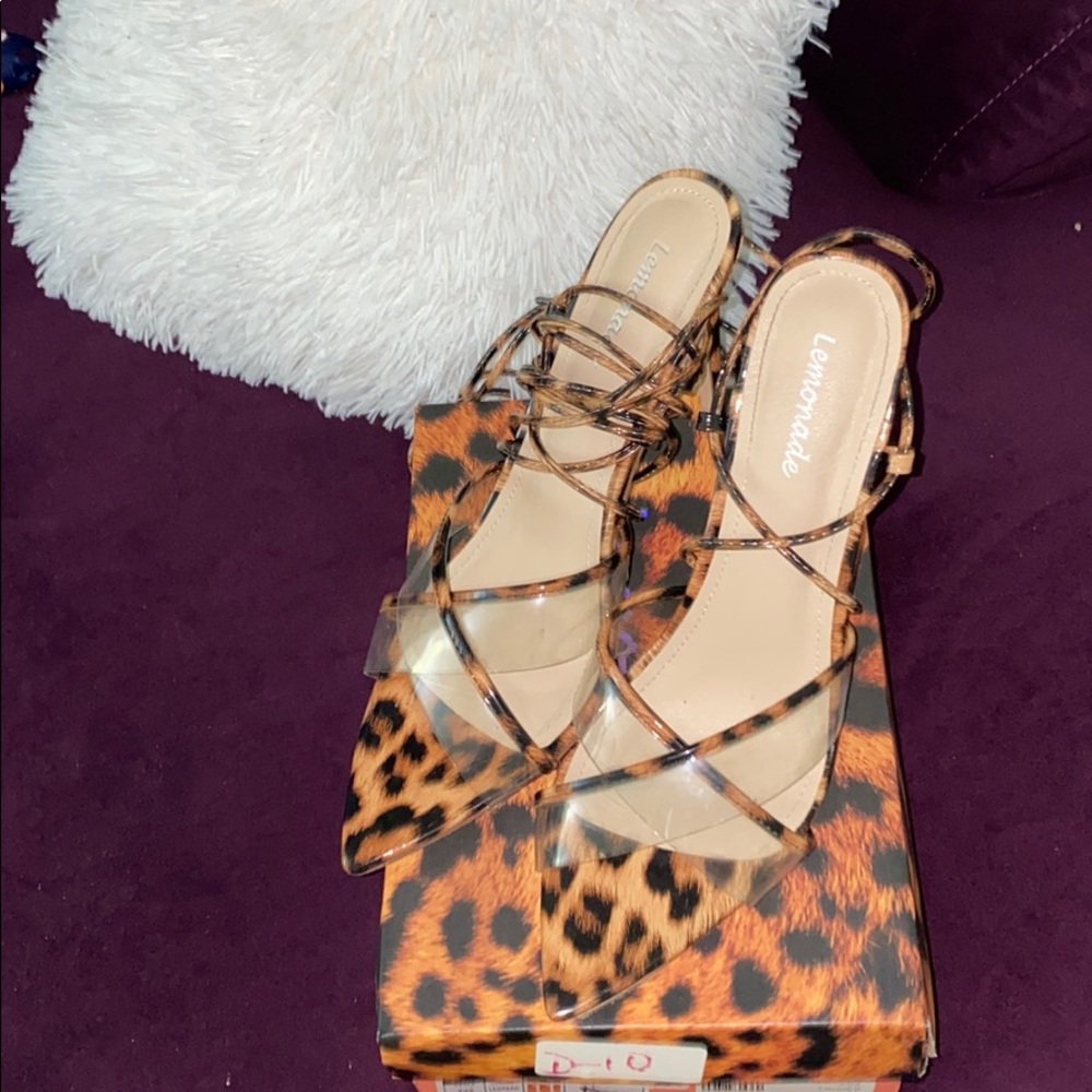 Leopard print clear heels